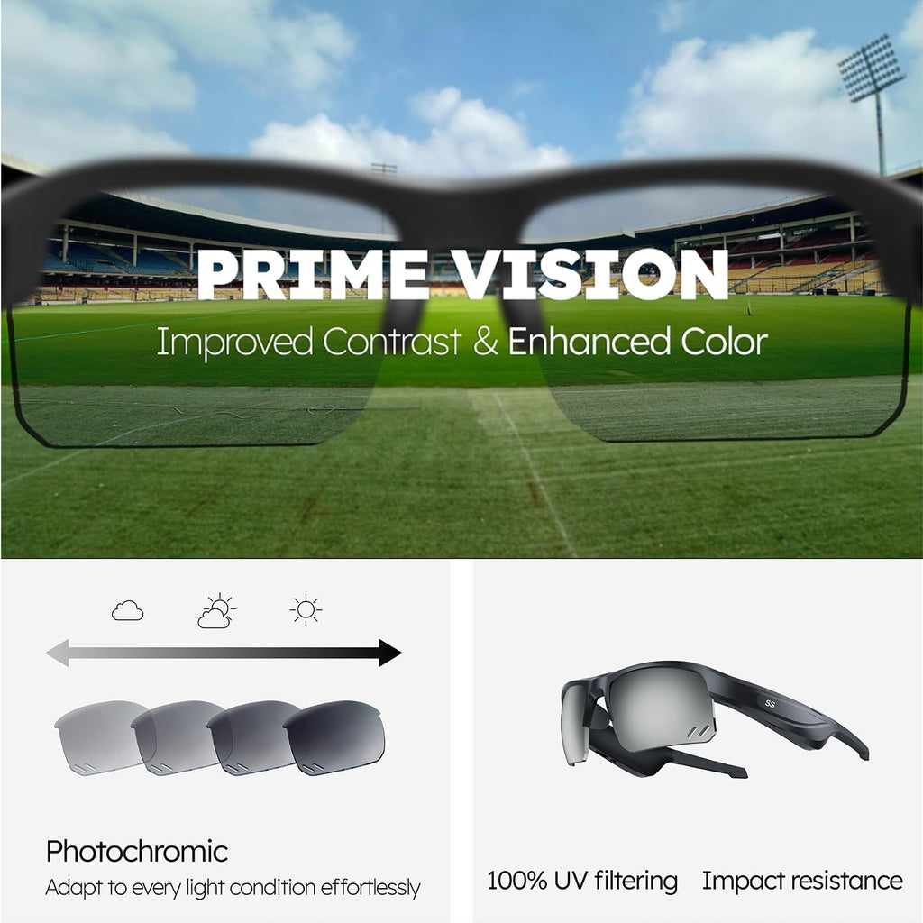 Sports Audio Sunglasses, Smart Bluetooth Glasses for Cycling, Running and Hiking. Black Frame & Transition AR Purple.