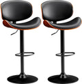 Furmax Bar Stools Set of 2 Adjustable Swivel Bentwood Barstools PU Leather Modern Bar Chairs with Back & Footrest for Bar, Kitchen Island, Dining Room (Black, Set of 2)