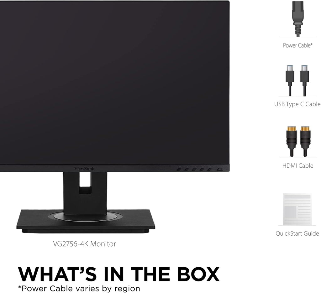 ViewSonic VG2756-4K 27 Inch IPS 4K Docking Monitor with 90W USB C, RJ45, HDMI, Display Port (Renewed)