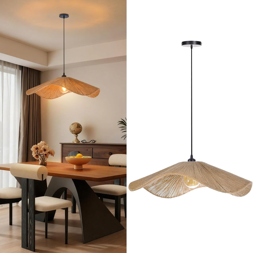 Arturesthome 25.5" Boho Twine Pendant Lamp Shade,Large Woven Hanging Lighting for Living Room Bedroom Adjustable Modern Chandelier for Kitchen Hallway