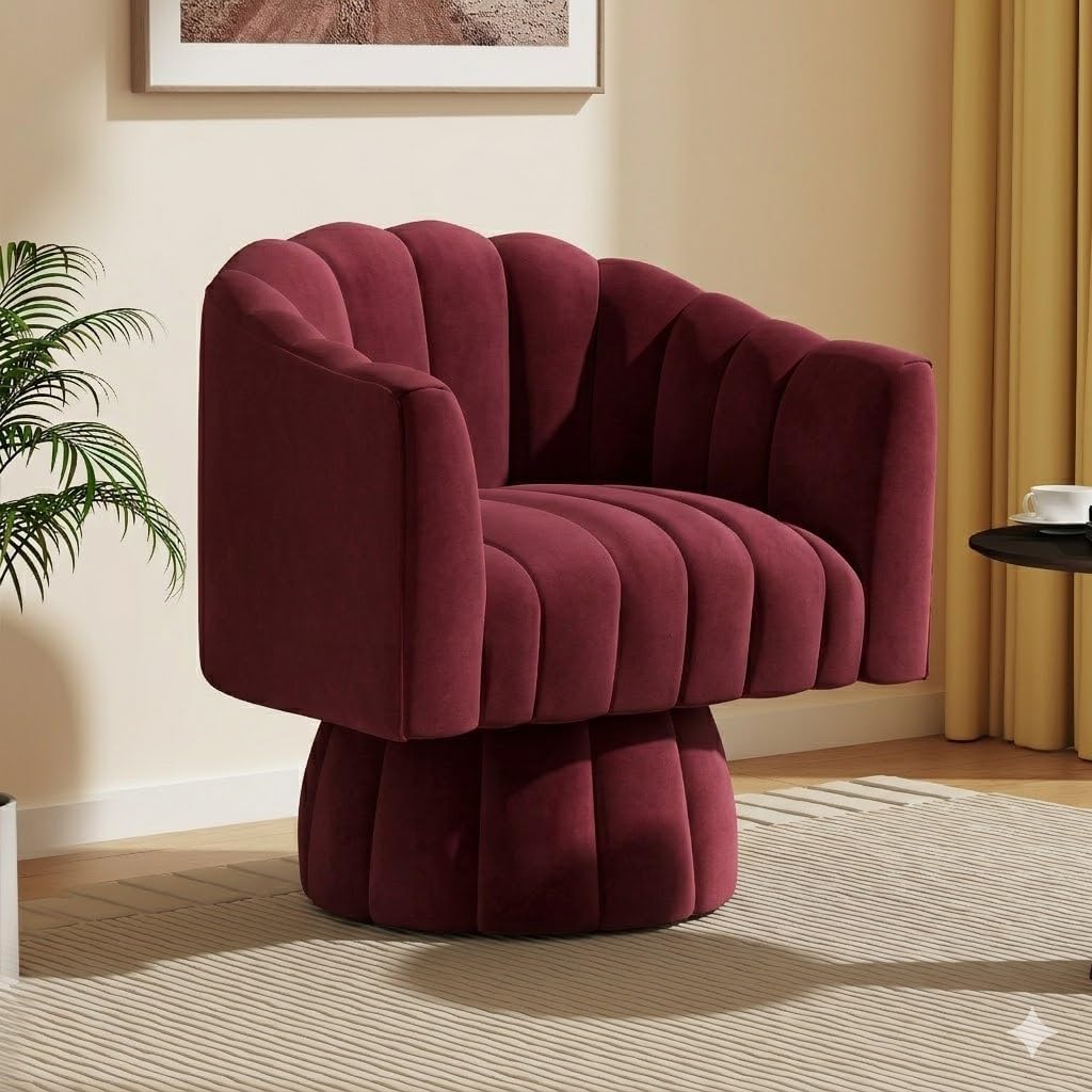 Dewhut Swivel Accent Chair, 360° Swivel Barrel Chair with Armrest, Velvet Upholstered Single Sofa Reading Chair for Living Room,Bedroom,Waiting Room(Red)