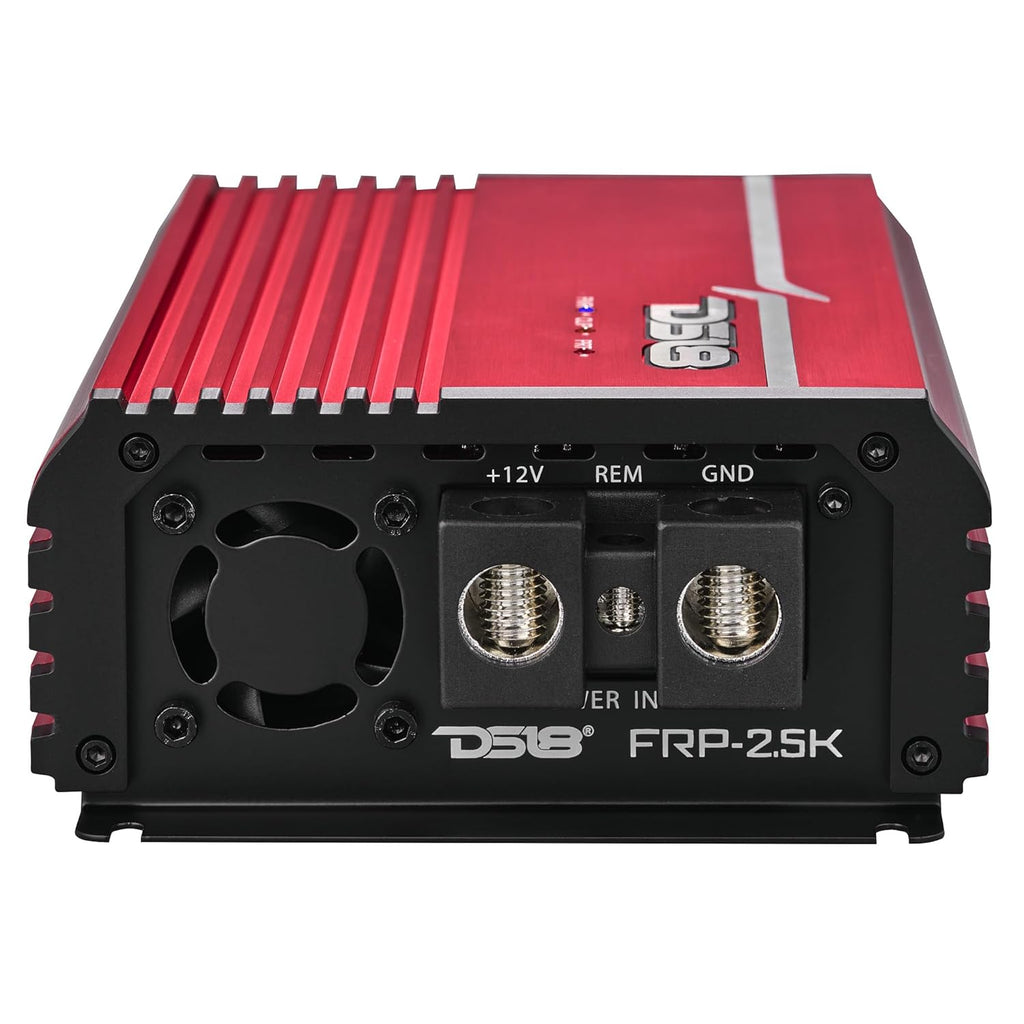 DS18 FRP-2.5K/RD Compact Full-Range Class D 1-Channel Amplifier 2,500 Watts RMS @ 1-ohm, Monoblock Amplifier with Remote Level Knob, Variable Crossover Filters Great for Bass, Mids, or Highs (Renewed)