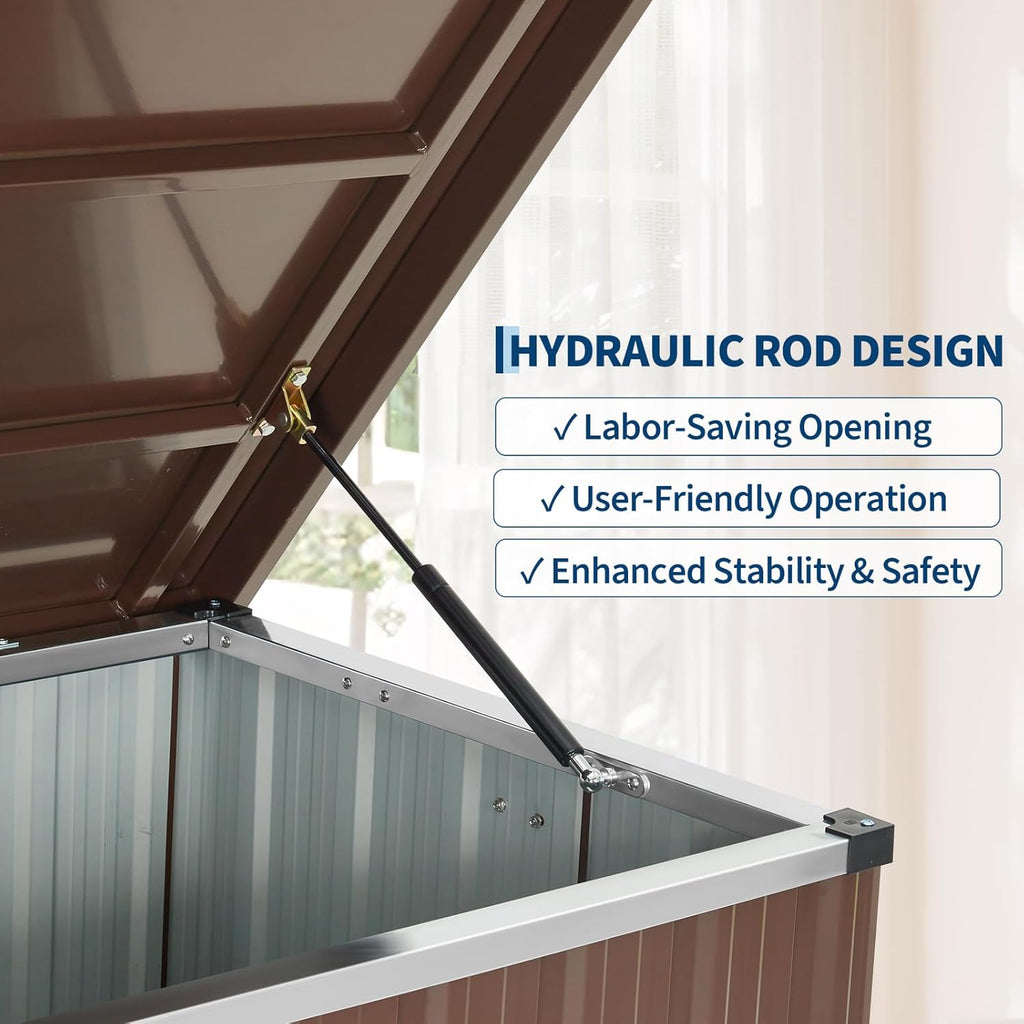 Metal Deck Box 150 Gallon Waterproof Patio Storage Container, Metal Outdoor Storage Box with 0.6 mm Galvanized Steel and 0.3 mm Coated Steel Panels, Large Bin with Wheels for Deck, Porch, Pools