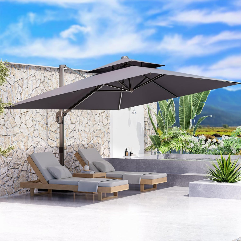 10' X 13' Outdoor Patio Umbrella Large Rectangle Cantilever Umbrella Heavy Duty 360°Rotation Offset Umbrella for Garden Deck Pool Patio,Grey
