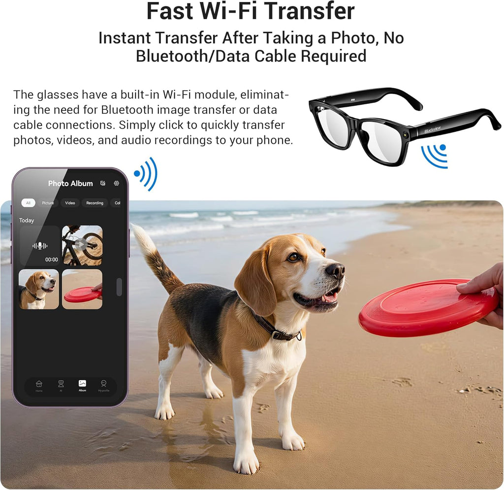 Blackview AI Smart Glasses with 12MP Camera, BT Call/Photo/4K HD Video Recording Glasses with Real-Time Translation, AI Voice Assistant, Object Recognition, Polarized Sunglasses Lenses