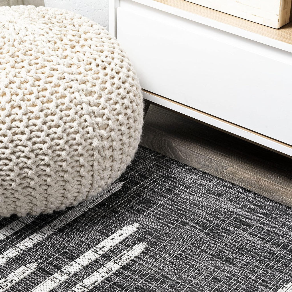 JONATHAN Y Stripe Geometric Indoor Outdoor Area Rug 8X10 Black/Ivory, Zolak Berber for Backyard, Patio, Porch, Easy-Cleaning, High Traffic, Pet-Friendly, Non-Shedding (SMB124E-8)