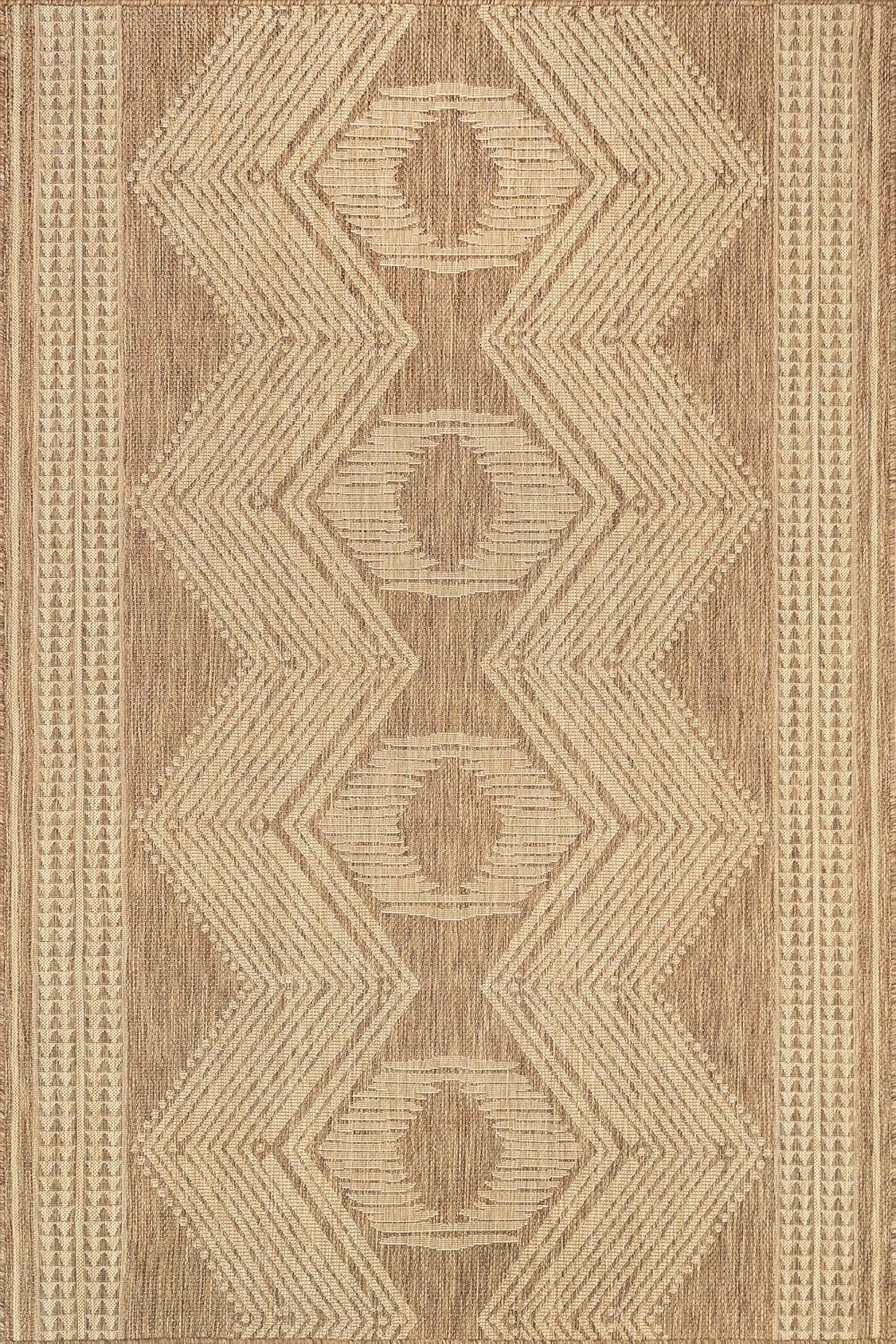 Nuloom Ranya Light Brown/Ivory, 8' x 10', Tribal Geometric, Soft and Cozy, High Traffic, Stain Resistant, Easy Clean, Durable Area Rug for Indoor/Outdoor Patio, Deck, Porch, Garden, Courtyard
