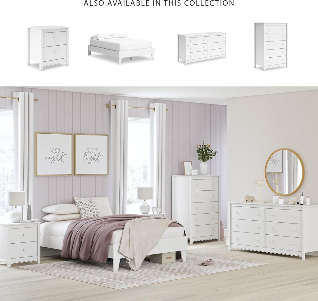 Signature Design by Ashley Hallityn Minimalist 2 Drawer Nightstand, Smooth-Gliding Drawers, Wood, 21.34" W x 15.94" D x 24.37" H, Matte White Finish