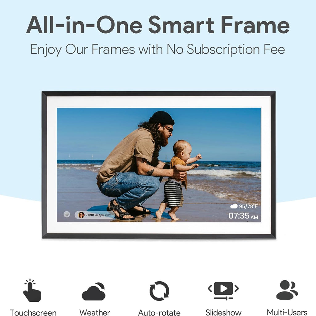 Euphro 15.6'' Digital Picture Frame with 1920x1080 IPS Touch Screen, Smart Digital Photo Frame with 32GB Storage, Easy Setup to Share Photos/Videos via Free App