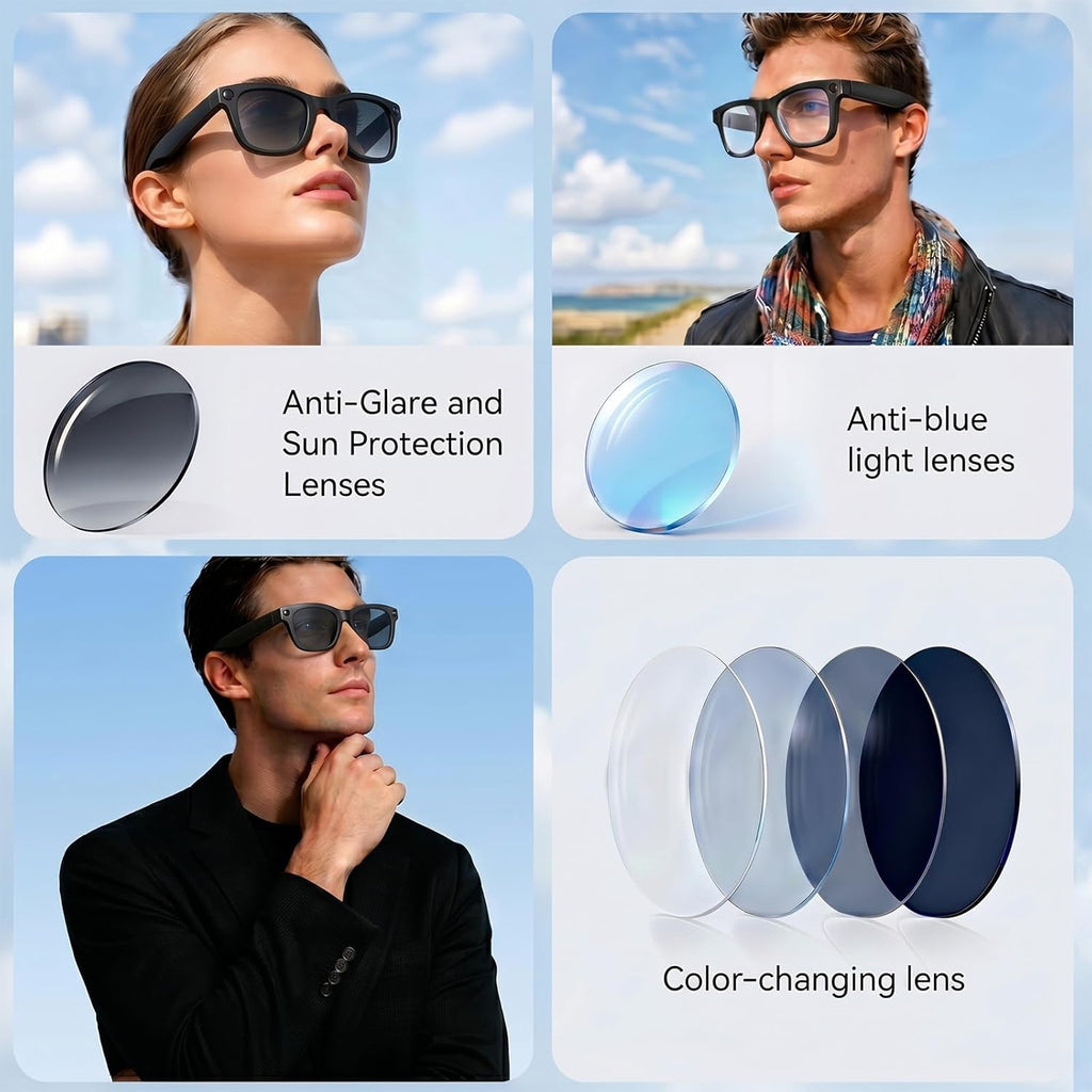 2026 AI Smart Glasses for Men Women,8MP 4K Camera Glasses,Supports AI Voice Control/Photo/Video/Audio Recording,Bluetooth Glasses with 133 Translations,Blue Light Blocking Lenses+Extra Sunglasses