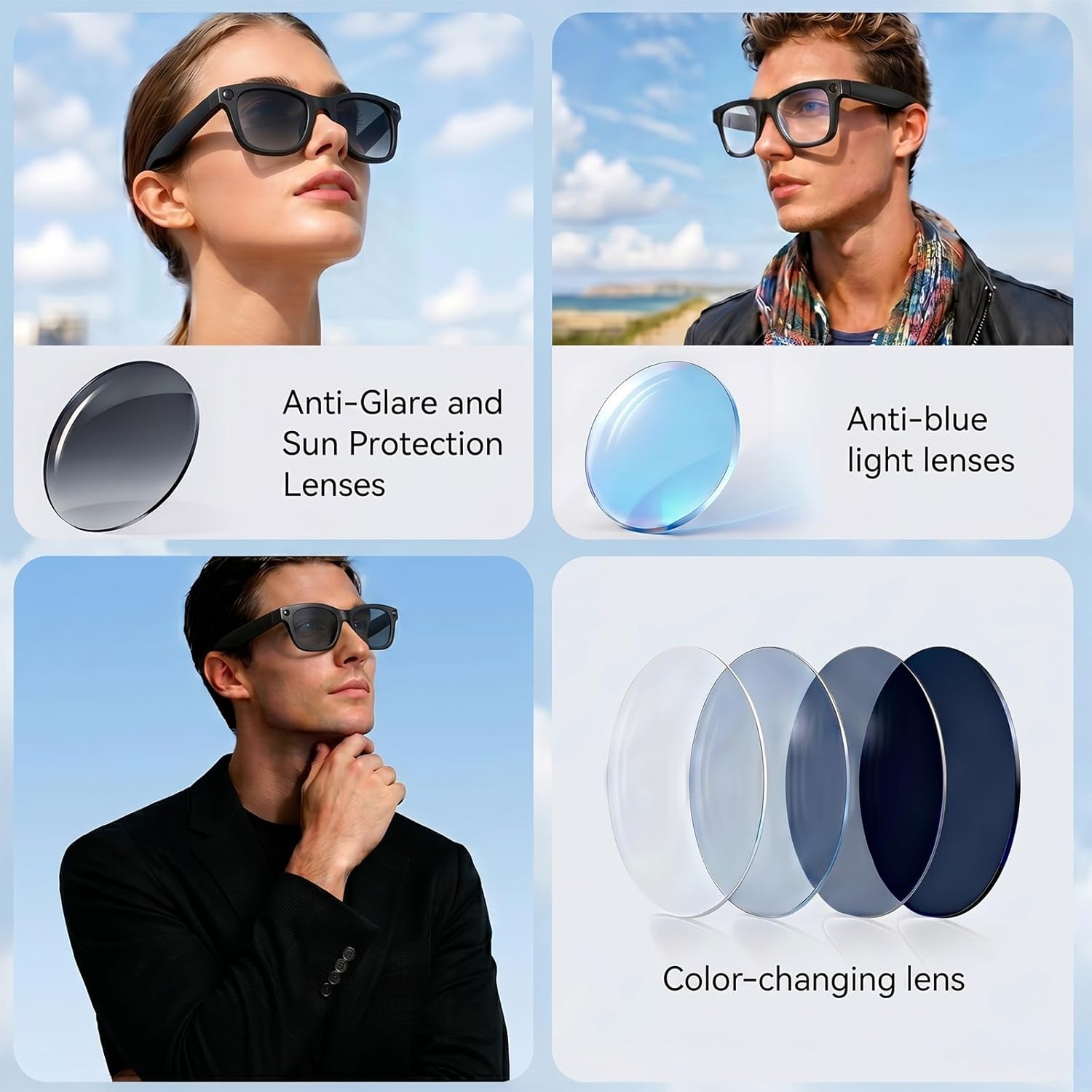 2026 AI Smart Glasses for Men Women,8MP 4K Camera Glasses,Supports AI Voice Control/Photo/Video/Audio Recording,Bluetooth Glasses with 133 Translations,Blue Light Blocking Lenses+Extra Sunglasses