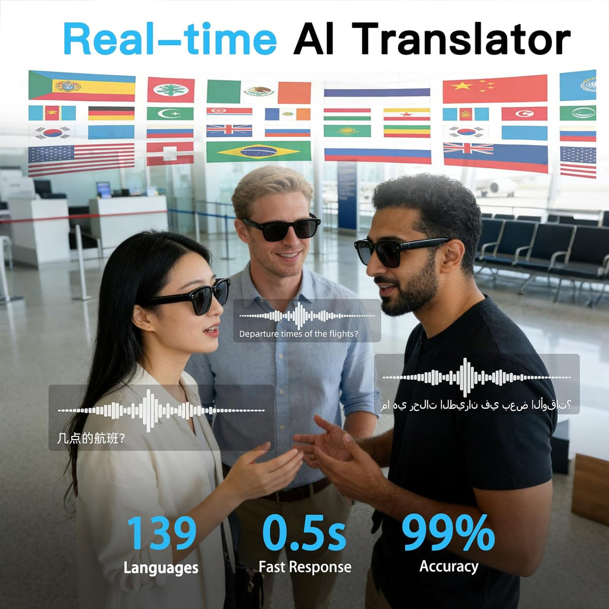 AI Smart Glasses with Camera for Men Women, 4K Video Recording, Real-Time Translation, Photochromic Lenses, Open Ear Bluetooth Audio, POV Camera Glasses for Travel Cycling Driving