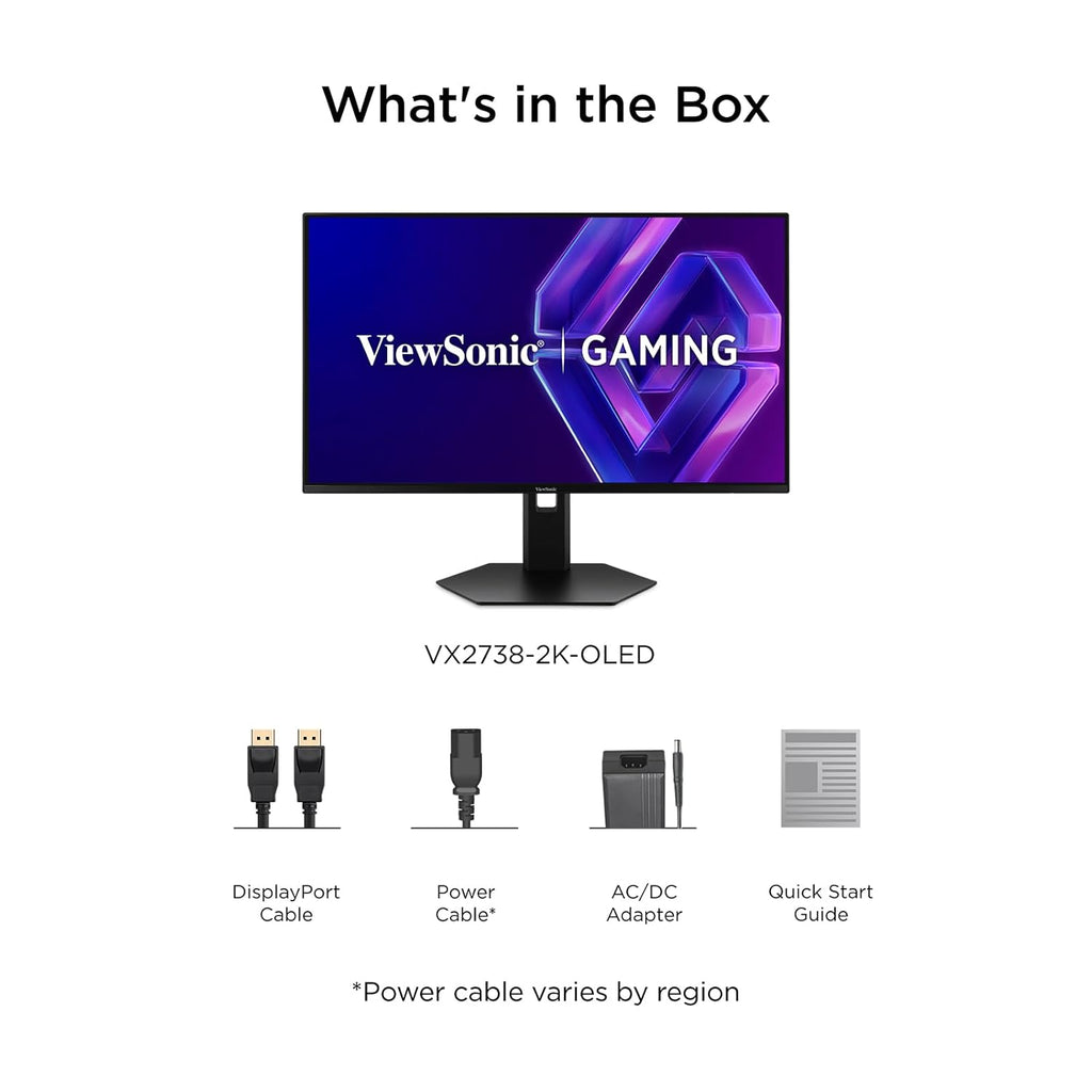 ViewSonic VX2738-2K-OLED 27 Inch 1440p Gaming Monitor, OLED Display with 240Hz and 0.03ms for Smooth Gameplay, FreeSync Premium, Eye Care Technology, Advanced Ergonomics, HDMI, and DisplayPort