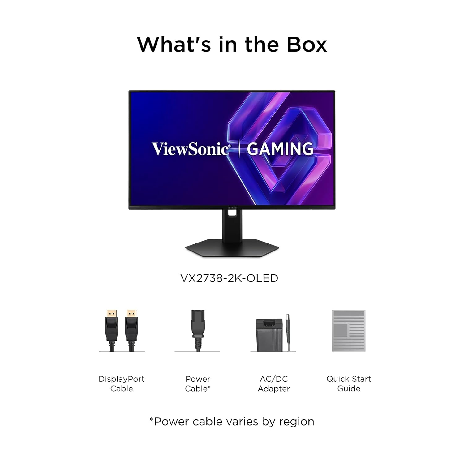 ViewSonic VX2738-2K-OLED 27 Inch 1440p Gaming Monitor, OLED Display with 240Hz and 0.03ms for Smooth Gameplay, FreeSync Premium, Eye Care Technology, Advanced Ergonomics, HDMI, and DisplayPort