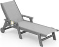 SERWALL Textilene Patio Chaise Lounge Chair, 5 Positions Adjustable Outdoor Lounger with Rolling Wheels for Pool, Deck, Gray