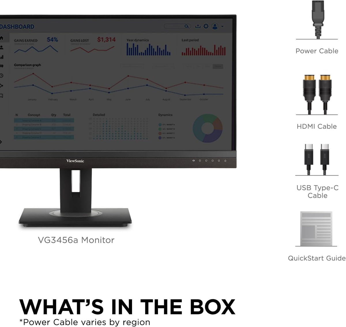 ViewSonic VG3456A 34 Inch 21:9 Ultrawide QHD 1440p IPS Monitor with Ergonomic Design, 100W USB C, Docking Built-in, Gigabit Ethernet RJ54 for Home and Office
