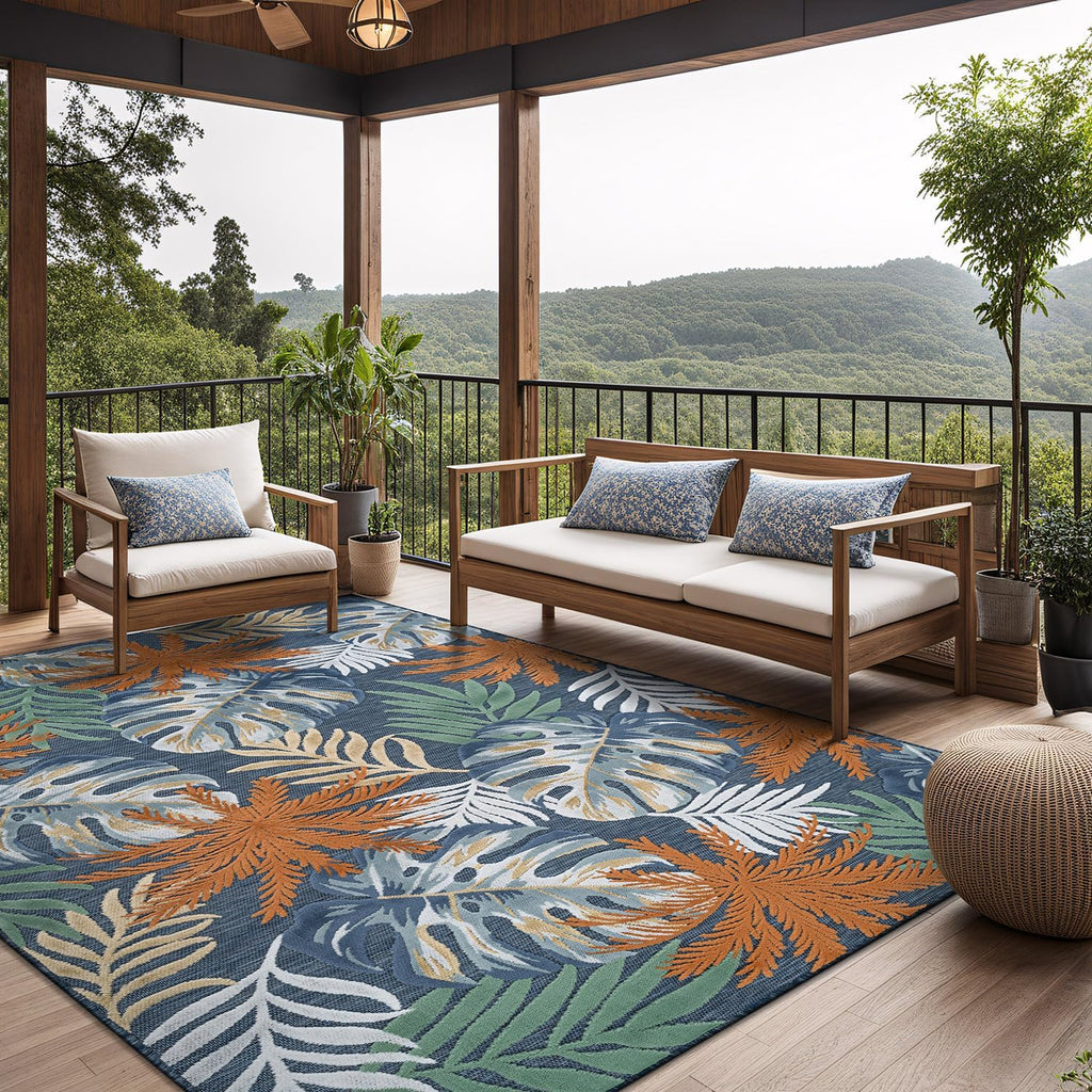Luul Home Floral Indoor Outdoor Rugs 9x12 Large Area Rug for Living Room, Patio Decor, Kitchen, and Entryway Rug, Washable Stain Resistant Outside Carpet Midnight 9 x 12
