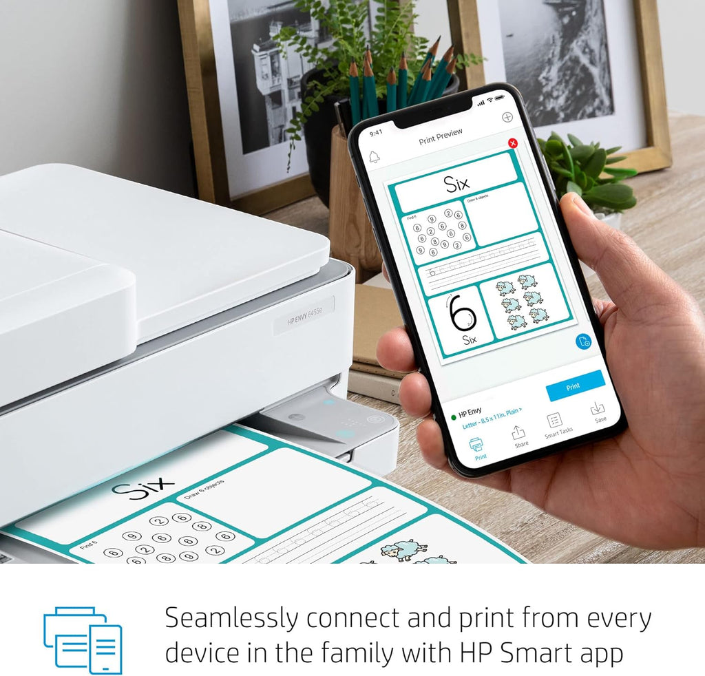 HP Envy 6455e Wireless Color Inkjet Printer, Print, scan, Copy, Easy Setup, Mobile Printing, Best-for-Home, 3 Month Instant Ink Trial Included, White