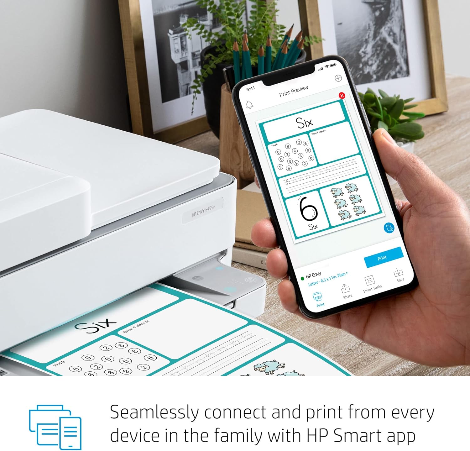 HP Envy 6455e Wireless Color Inkjet Printer, Print, scan, Copy, Easy Setup, Mobile Printing, Best-for-Home, 3 Month Instant Ink Trial Included, White