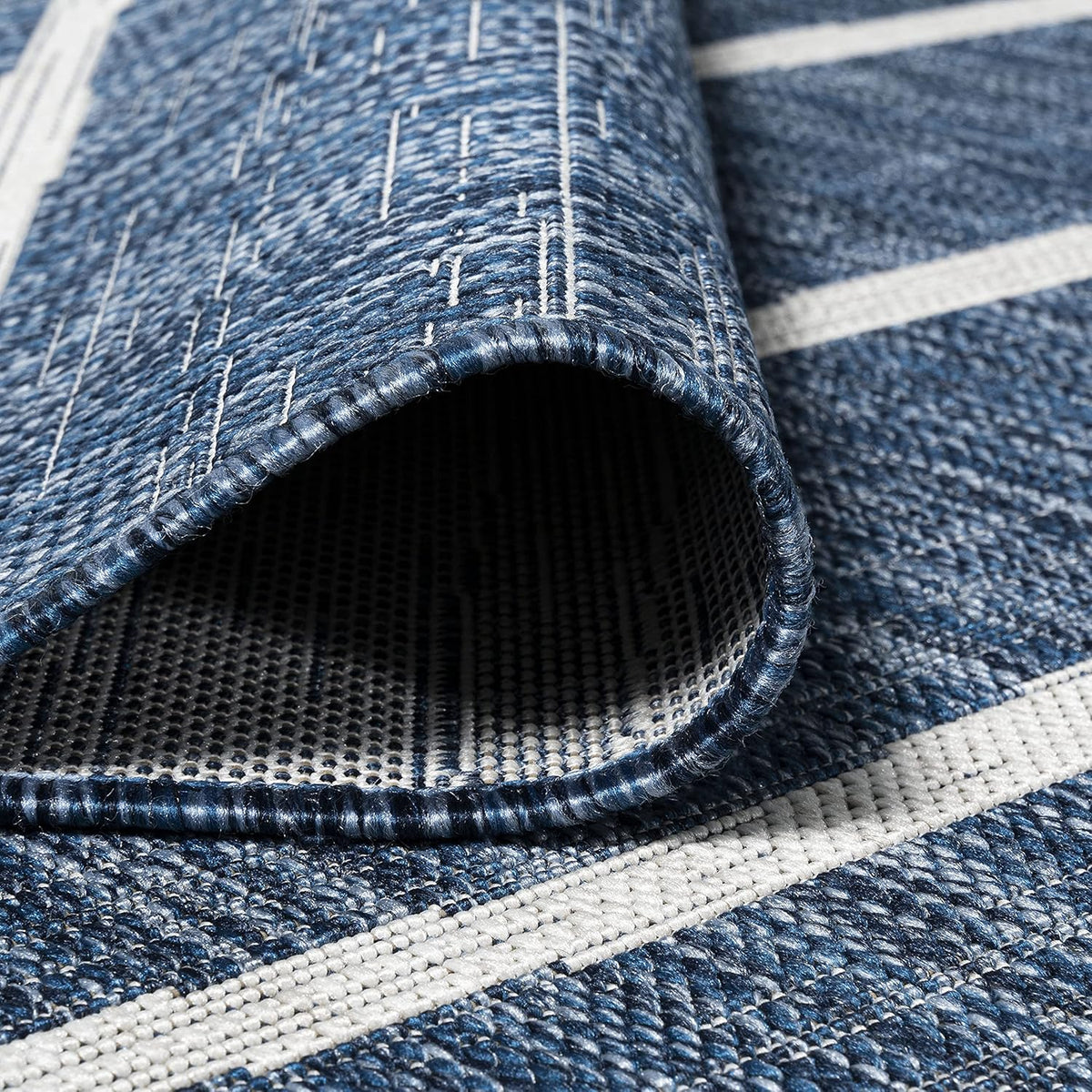 JONATHAN Y Berber Stripe Indoor Outdoor Area Rug 8X10 Blue/Ivory, Colonia for Backyard, Patio, Porch, Easy-Cleaning, High Traffic, Pet-Friendly, Non-Shedding (SMB125C-8)