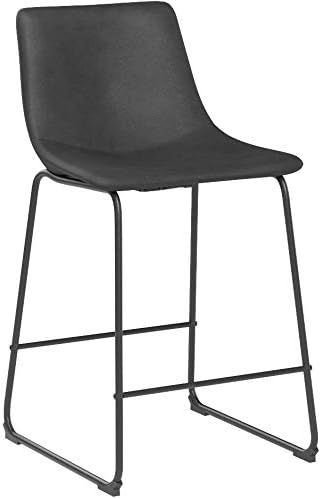 Signature Design by Ashley Centiar 24" Counter Height Modern Bucket Barstool, 2 Count, Black