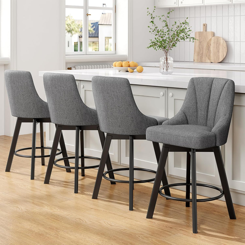 YaFiti Swivel Bar Stools with Backs, 24" Counter Height Bar Stools Set of 2, Fabric Upholstered Counter Barstools with Solid Wood Legs for Kitchen Island, Home Bar, Dark Gray
