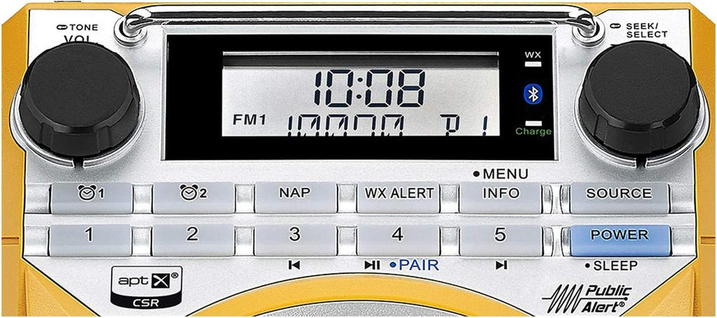 Sangean U4 Weather Alert Radio with Bluetooth, AM/FM, Aux-in Ultra Rugged Rechargeable Digital Tuning Radio, Yellow