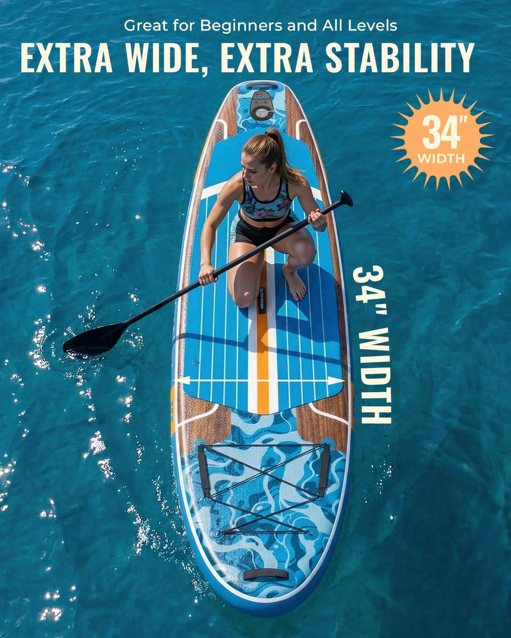 11ft Inflatable Stand Up Paddle Board, Wood Grain Ultra Lightweight SUP, 430lb Capacity for Adults Youth Family, for Fishing Surfing Camping, Includes Backpack & Pump
