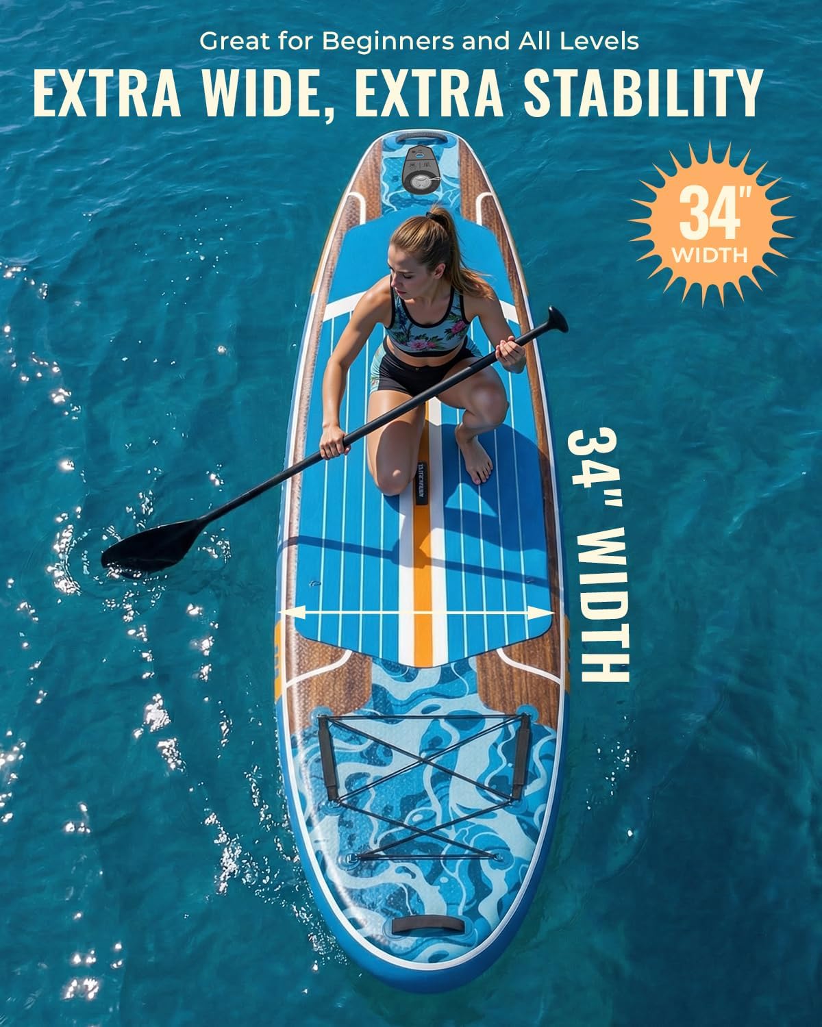 11ft Inflatable Stand Up Paddle Board, Wood Grain Ultra Lightweight SUP, 430lb Capacity for Adults Youth Family, for Fishing Surfing Camping, Includes Backpack & Pump