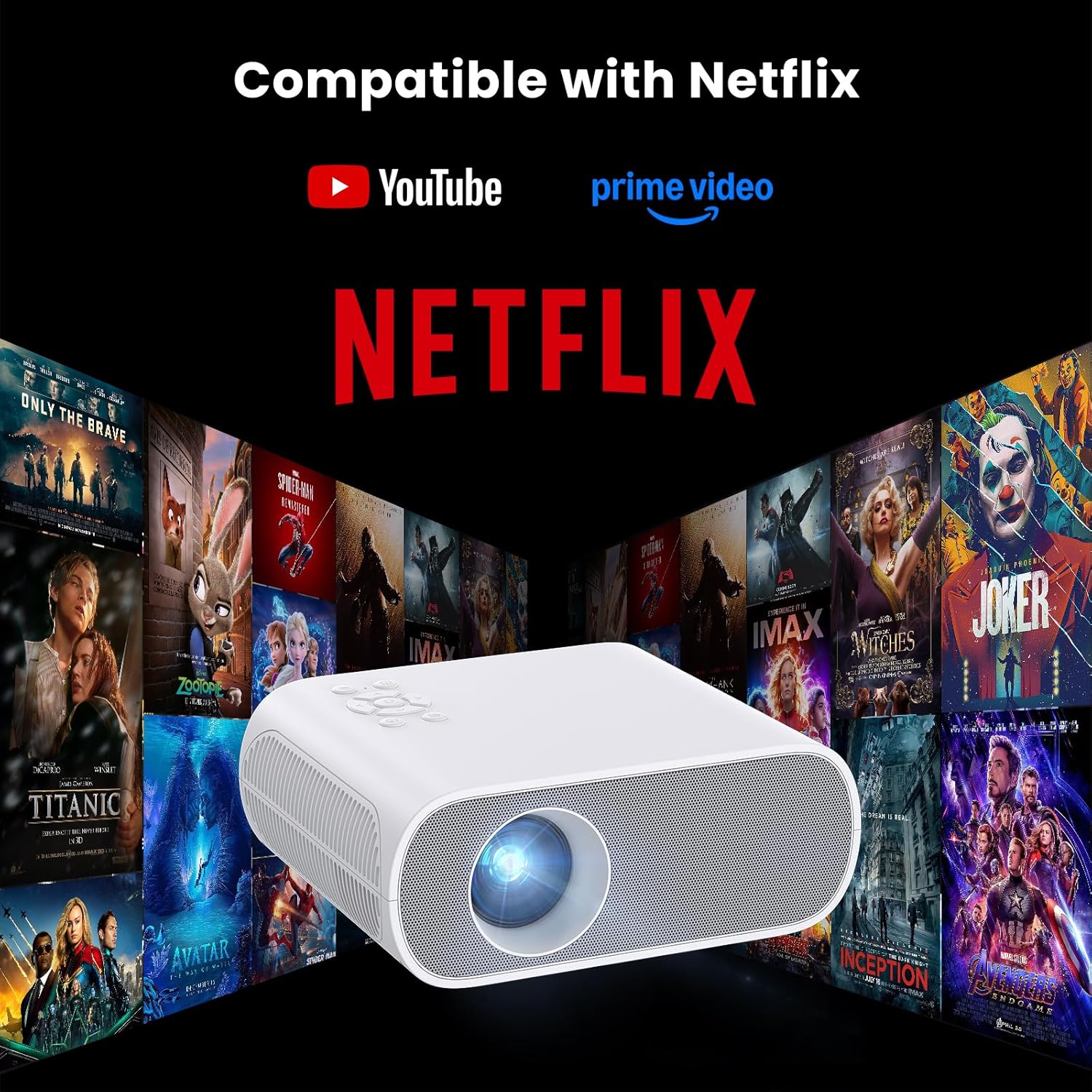 1500 ANSI Official Licensed Smart Projector, Compatible with Netflix, HOMPOW 4K Full HD Home Theater Projector with WiFi and Bluetooth, Built-in Apps, Electric Focus Outdoor & Indoor Movie Projector