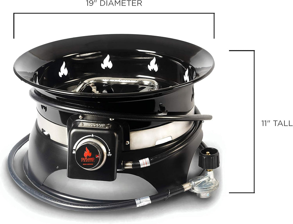 Outland Living Firebowl 870 Premium 19” Auto-Ignition Smokeless Propane Fire Pit – Outdoor Gas Fire Pit with Cover & Carry Kit, 58,000 BTU, Black
