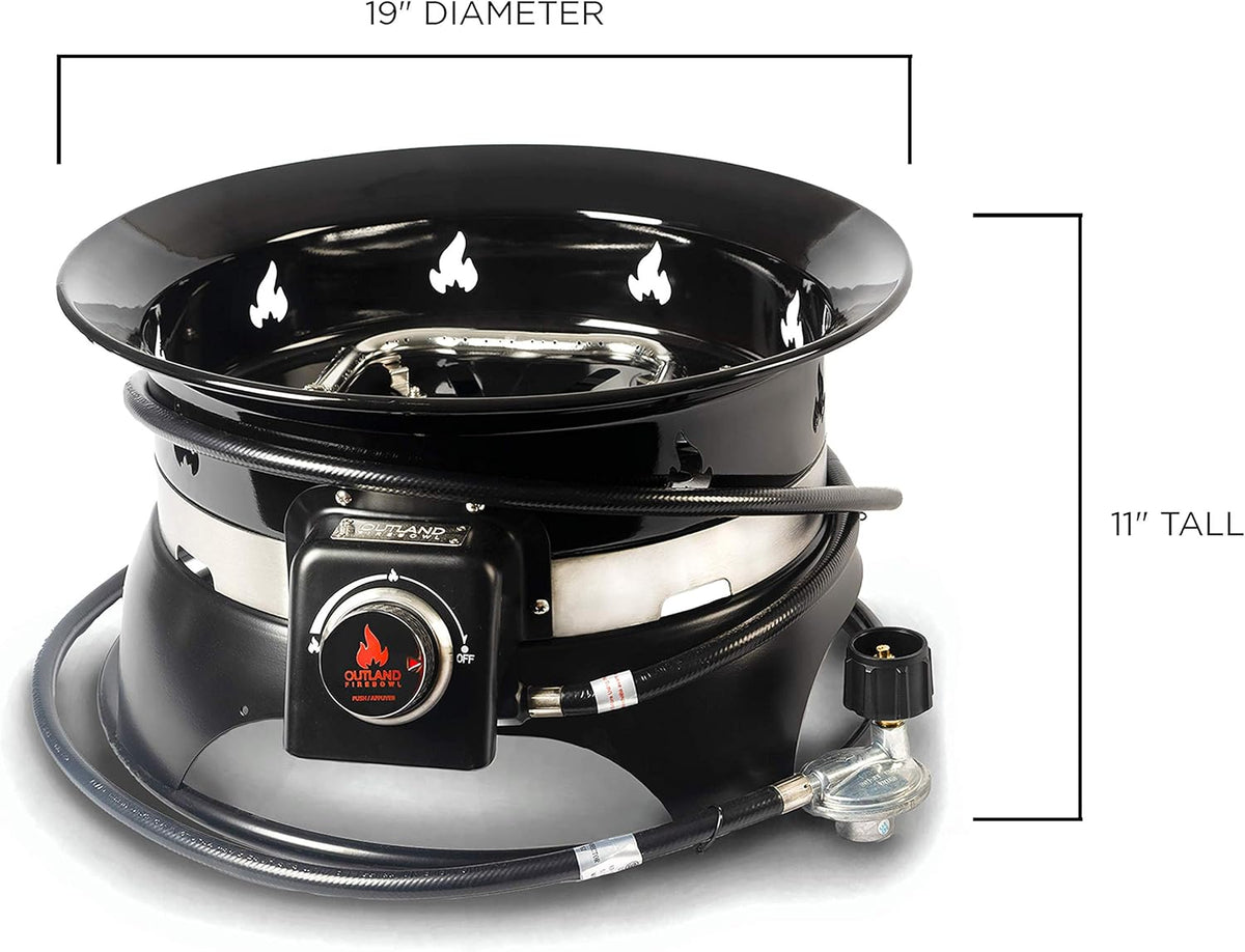 Outland Living Firebowl 870 Premium 19” Auto-Ignition Smokeless Propane Fire Pit – Outdoor Gas Fire Pit with Cover & Carry Kit, 58,000 BTU, Black