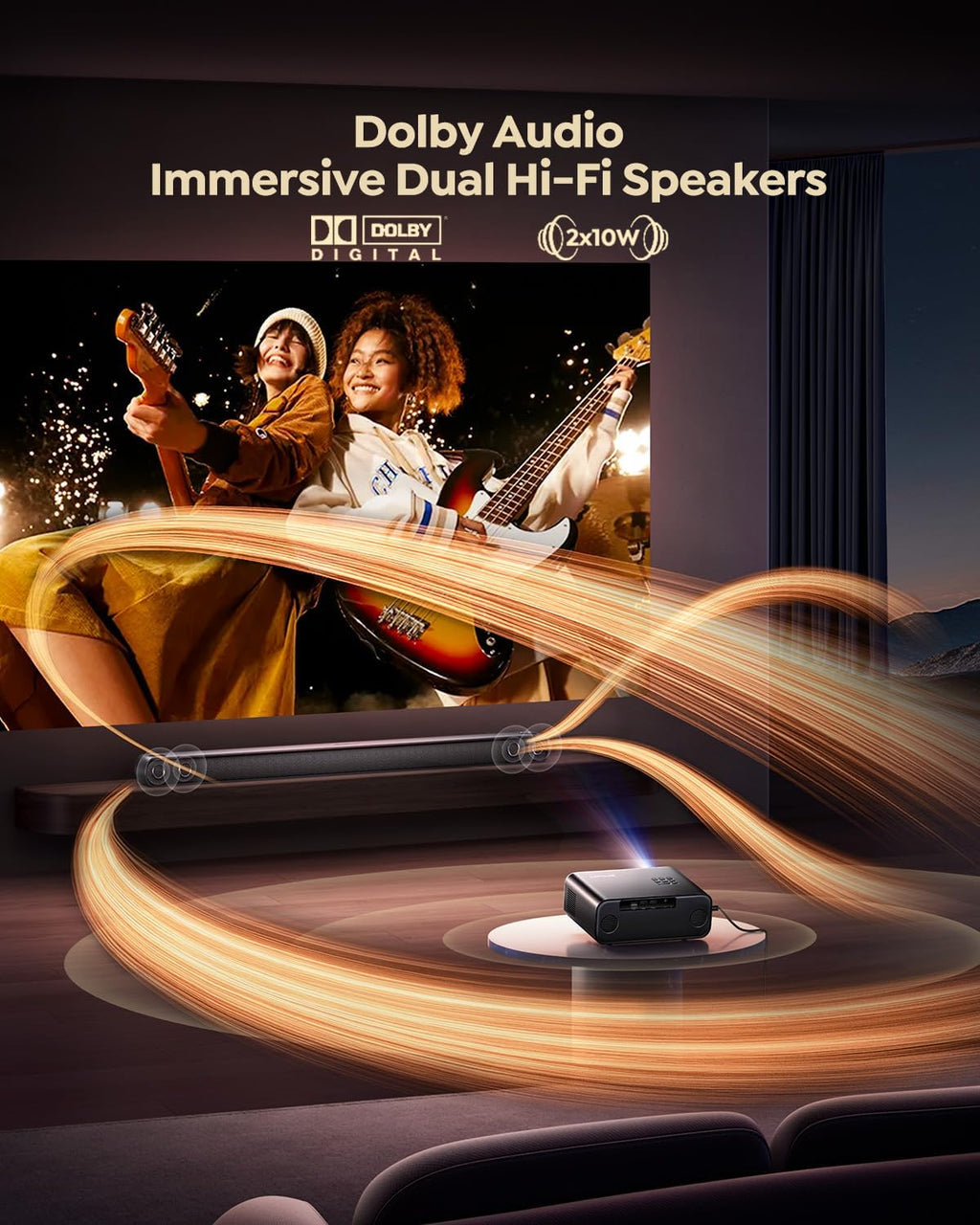 Built-in Apps/4K Support Smart Outdoor Projector with WiFi and Bluetooth, Movie Projector, DoIby Audio with Dual Speaker, Auto Focus w/ YouTube&PrimeVideo Proyector, Upgrad P62 Pro