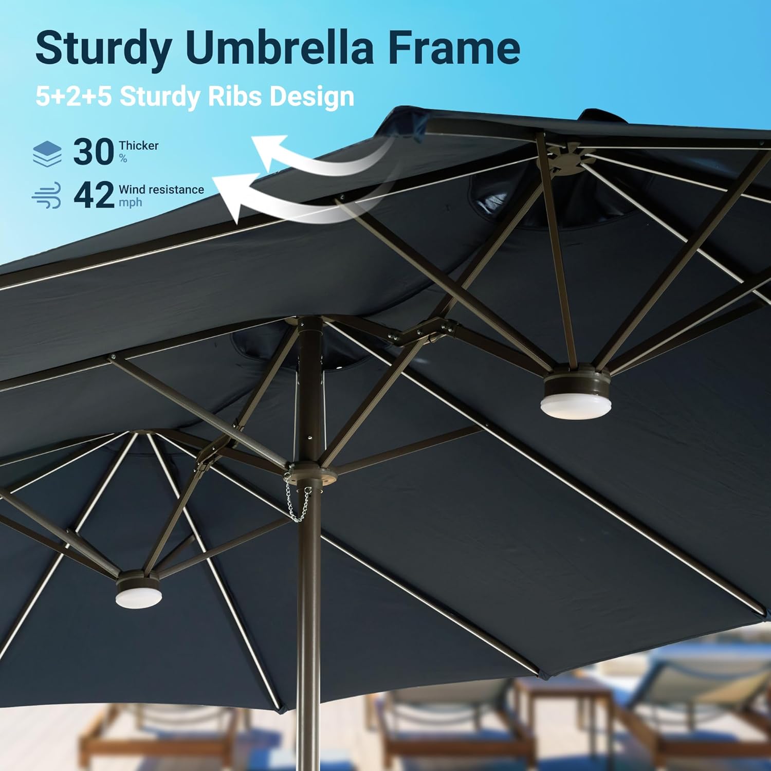 HOOOWOOO Outdoor Patio Umbrella With Solar Light,15 Ft Large Beach Umbrella,Picnic Parasol Sunshade W Base 156 Colorful LED APP Control DIY Light Modes Crank Handle For Backyard Deck Pool Shade