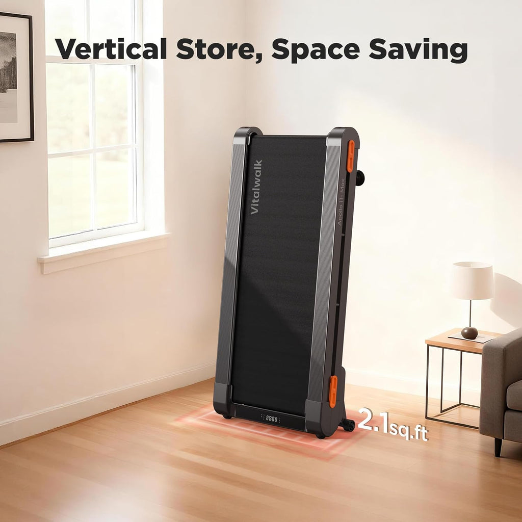 Vitalwalk Walking Pad Treadmill with Incline, 43"x18" Wide Full Deck, Auto Incline, Portable Under Desk Treadmills for Home Office, 4-Way Mobility & Vertical Store, Heavy Duty, APP