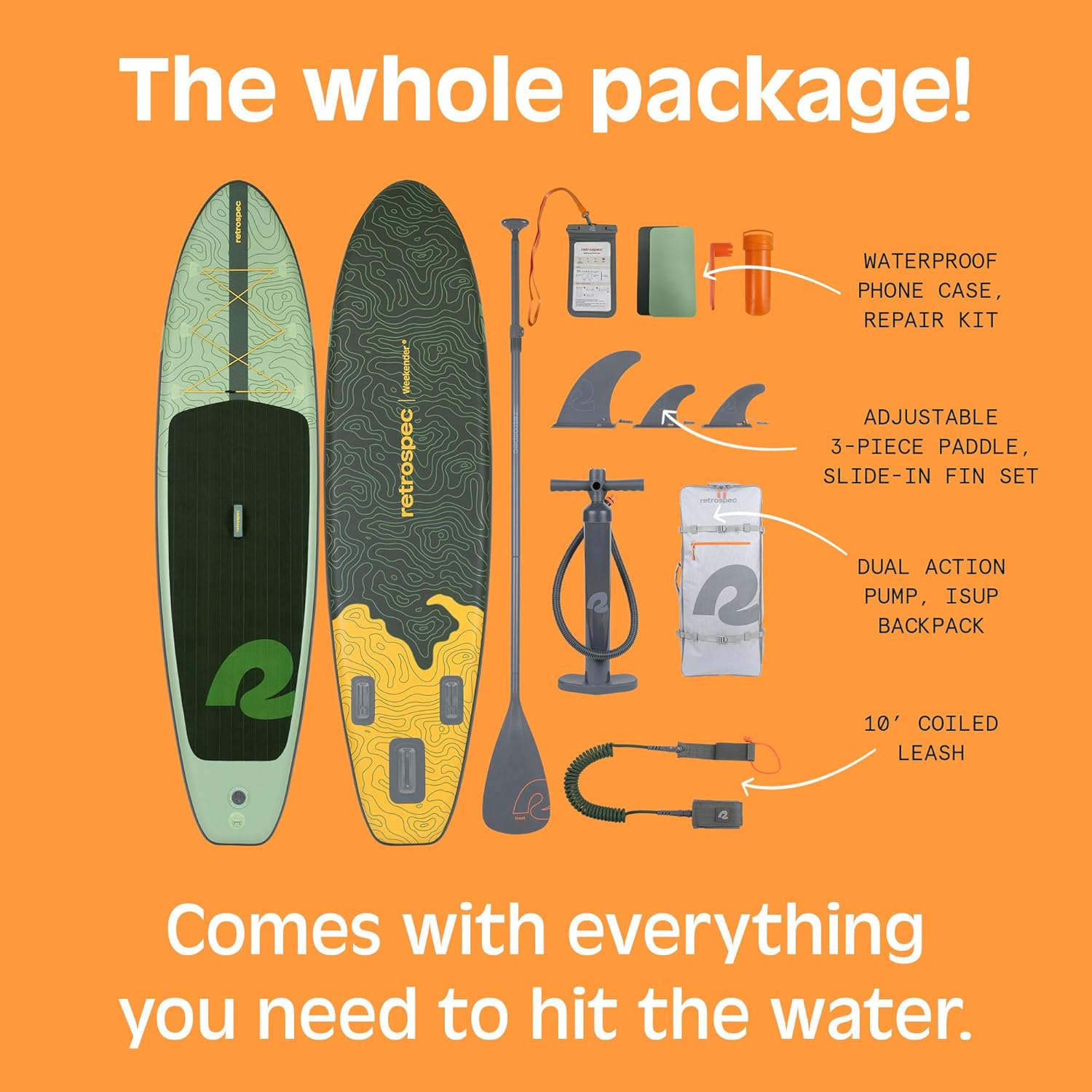 Retrospec Weekender Inflatable Stand Up Paddle Board Includes Paddle, Pump, and Accessories 10'6” Lightweight iSUP, Puncture Resistant Inflatable Paddle Board for Adults