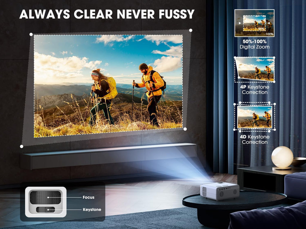 Built-in Apps Smart Projector with WiFi and Bluetooth, VIZONY Native 1080P Projector with Streaming APPs, Dolby Audio, Portable Mini Projector for Indoor Outdoor Use