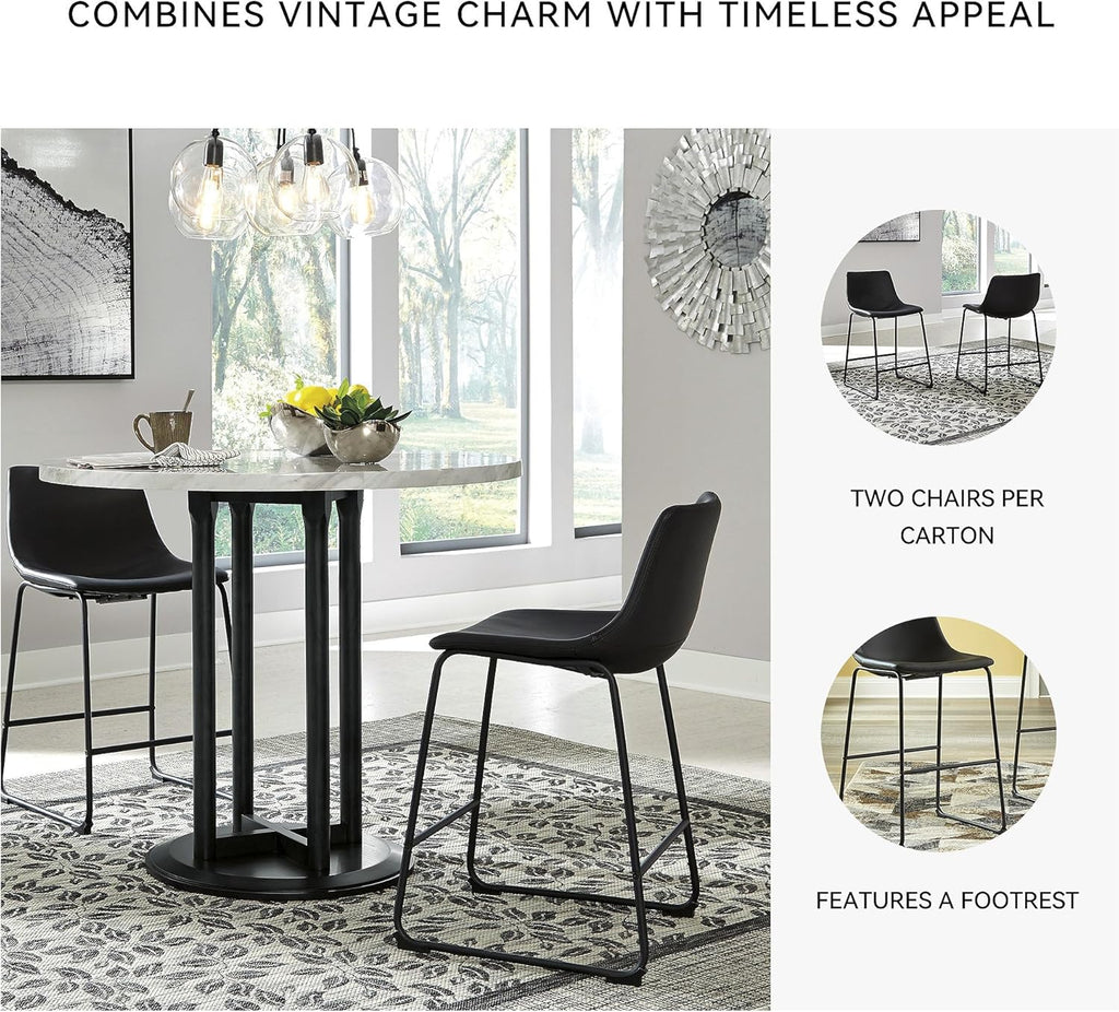 Signature Design by Ashley Centiar 24" Counter Height Modern Bucket Barstool, 2 Count, Black