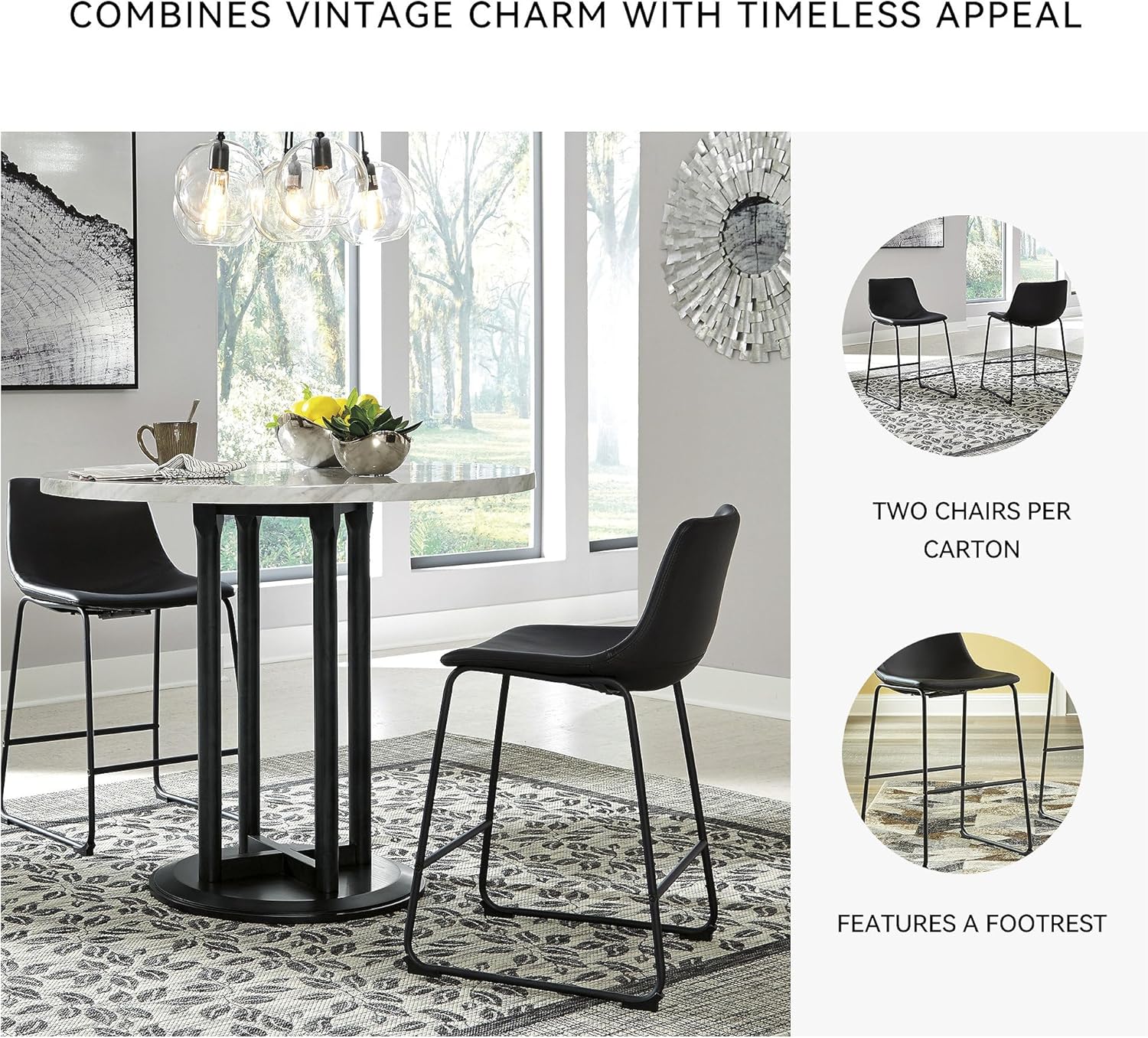 Signature Design by Ashley Centiar 24" Counter Height Modern Bucket Barstool, 2 Count, Black