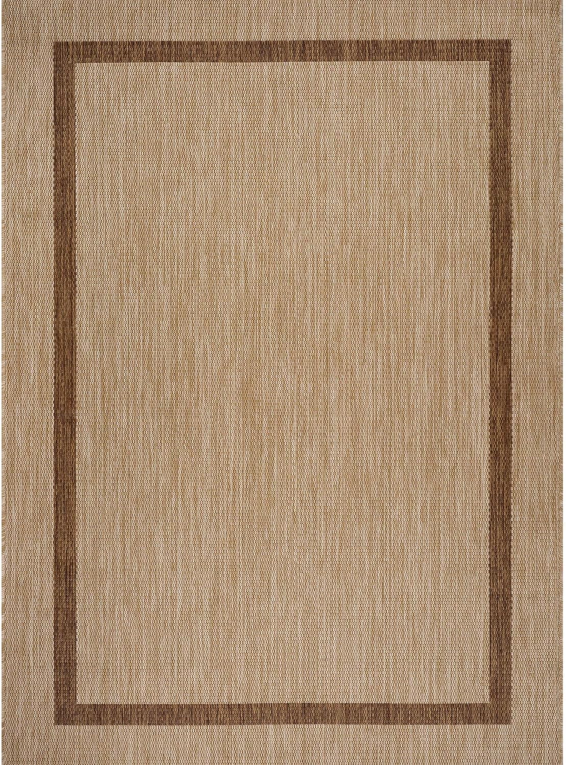 Luul Home Bordered Outdoor Rug 9x12 Washable Outside Carpet for Indoor Patio Porch Waterproof Easy Cleaning Non Shedding Area Rugs Jute Beige - Nut Brown 9 x 12