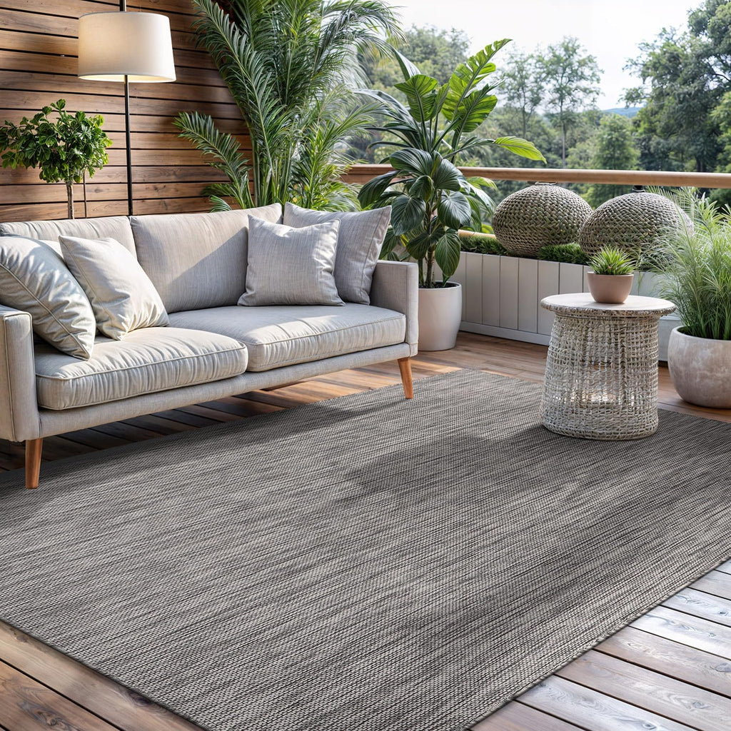 CAMILSON Outdoor Rug 8x10 Modern Area Rugs for Indoor and Outdoor Patios and Porches - Waterproof, Washable, Non-Shedding, Easy-to-Clean Outside Carpet (8 x 10, Solid - Silver Gray)