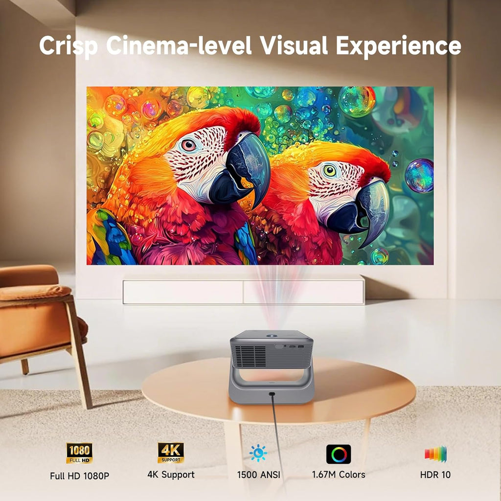 【Official Google TV/1500 ANSI/4K Supported】Smart TV Projector with WiFi and Bluetooth, Native 1080P Portable Projector, Auto Focus & Keystone, Voice Input, Mini Proyector for Home Cinema, iOS/Android