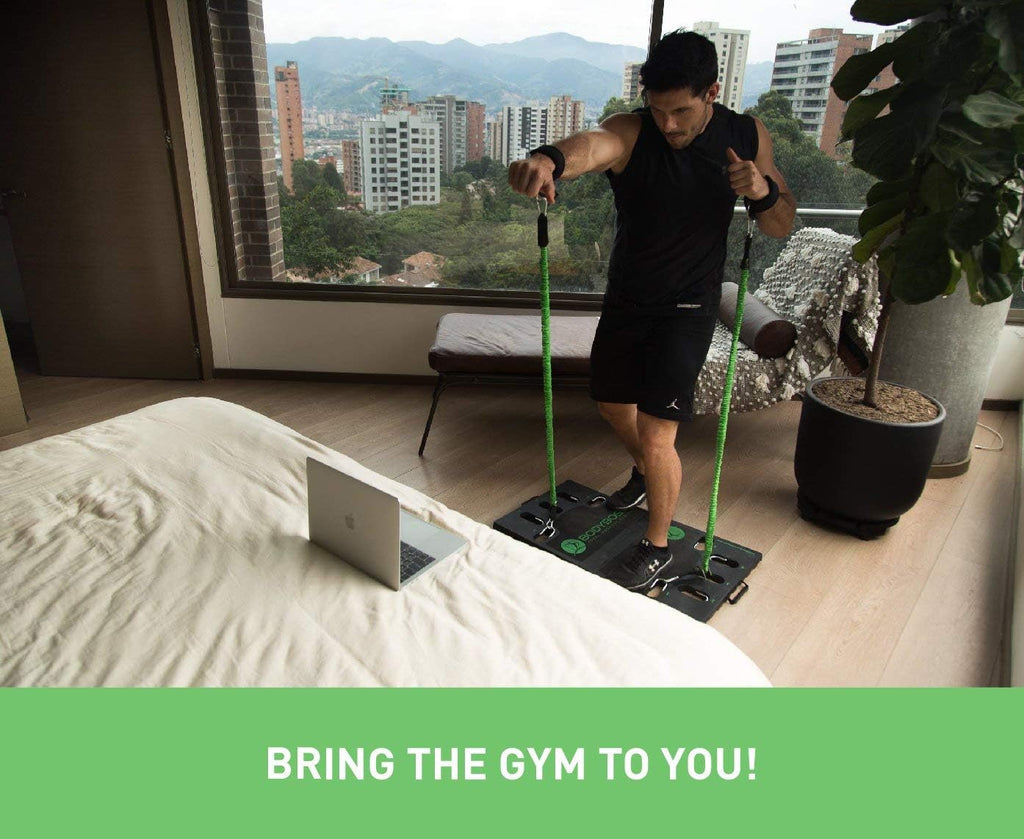 BodyBoss 2.0 - Full Portable Home Gym Workout Package + Resistance Bands - Collapsible Resistance Bar PKG4-Green