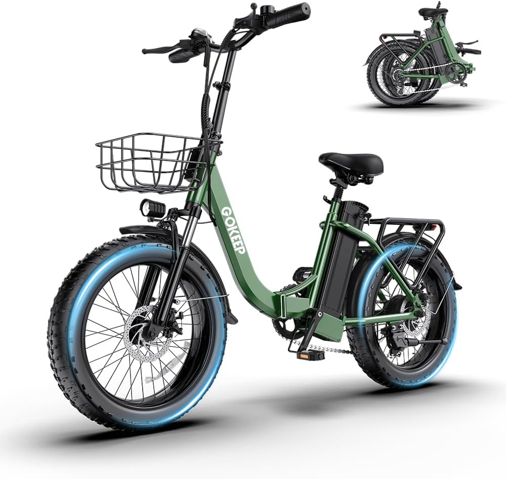 Electric Bike for Adults, Peak 1300W Motor, 75 Miles PAS Range, 52V 13Ah Removable Lithium Battery, Foldable Electric Bicycle, 20MPH 7-Speed Commuter Ebike, Max 330LBS, UL2849 Certified, Green