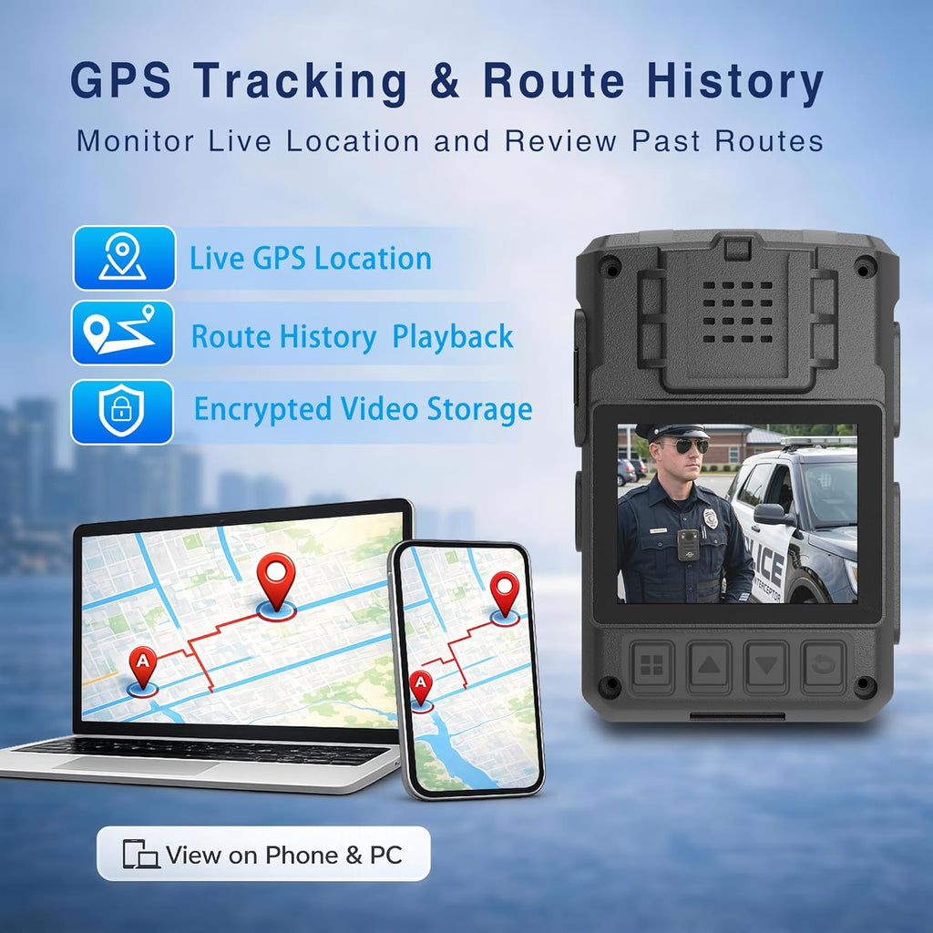 1440P 4G GPS Body Camera, SIM Card Included, 17H Record Time, 3600mAH Battery, 128G Memory Audio Video Recording and Intercome Body-Worn Camera, Data-encrypt for Security, Work, Guard