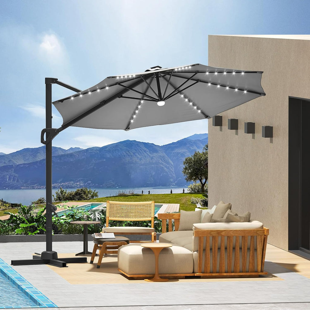 Garvee Cantilever Patio Umbrella 10ft Large Round Umbrella Outdoor Market Umbrellas 360°Rotation Offset Hanging Outdoor Shade for Patio