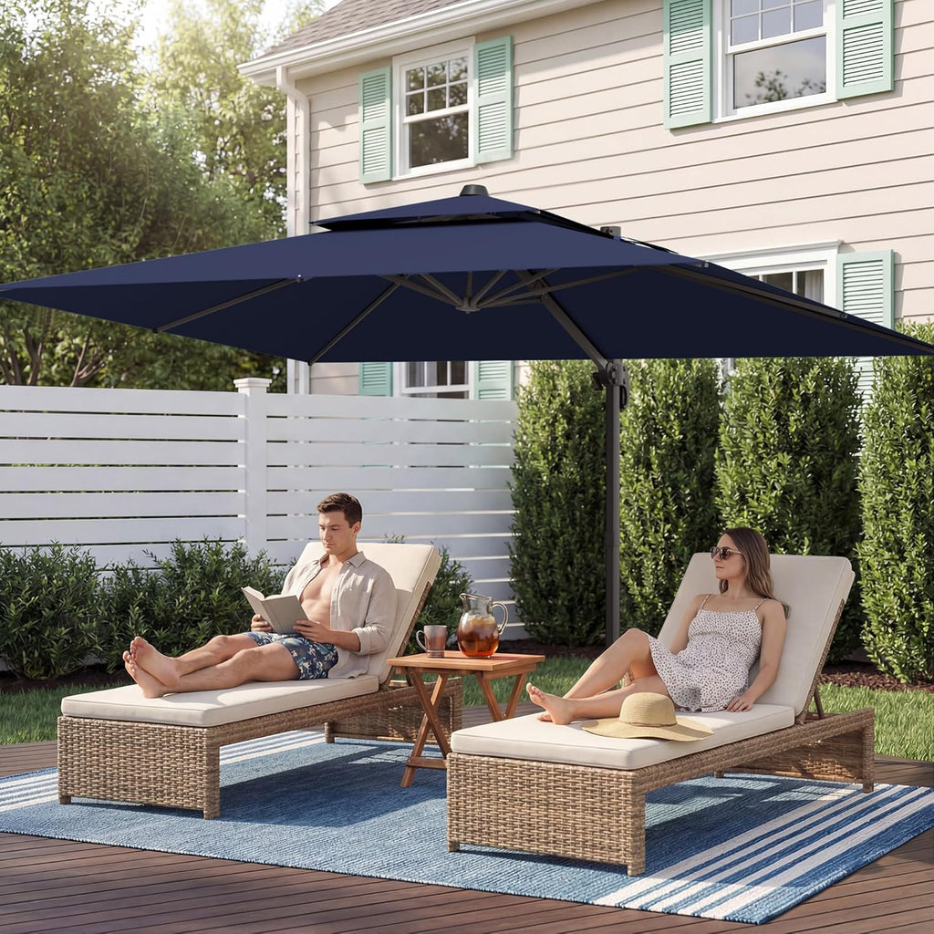 9x12 FT Patio Umbrella, Large Cantilever Rectangular Double Top Heavy Duty Offset Umbrellas with 360° Rotation, Outdoor shade for Garden Deck Pool, Navy