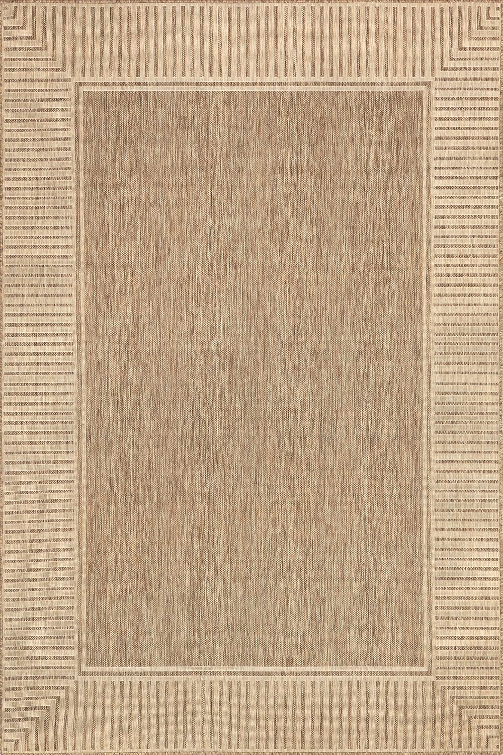 Nuloom Asha Light Brown/Ivory, 9'6" x 12', Casual, Striped Border, Soft and Cozy, High Traffic, Stain Resistant, Easy Clean, Durable Area Rug for Indoor/Outdoor Patio, Deck, Porch, Garden, Courtyard