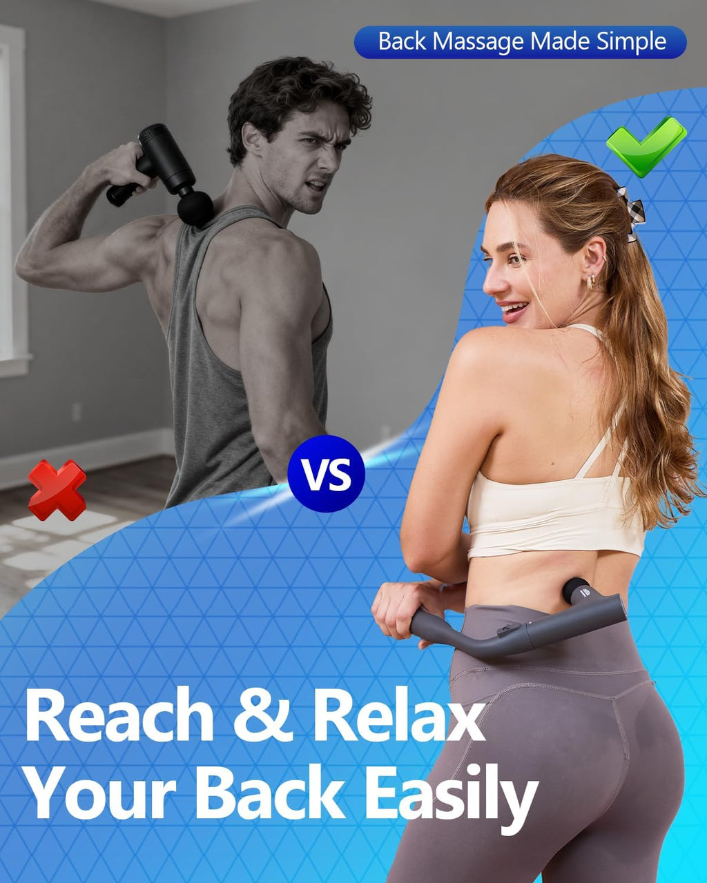 3-in-1 Detachable Massage Gun Deep Tissue, Ergonomic Extension Handle Back Massager for Pain Relief, Portable Percussion Muscle Massager for Shoulder, Thigh, Waist & Neck, FSA-HSA Eligible