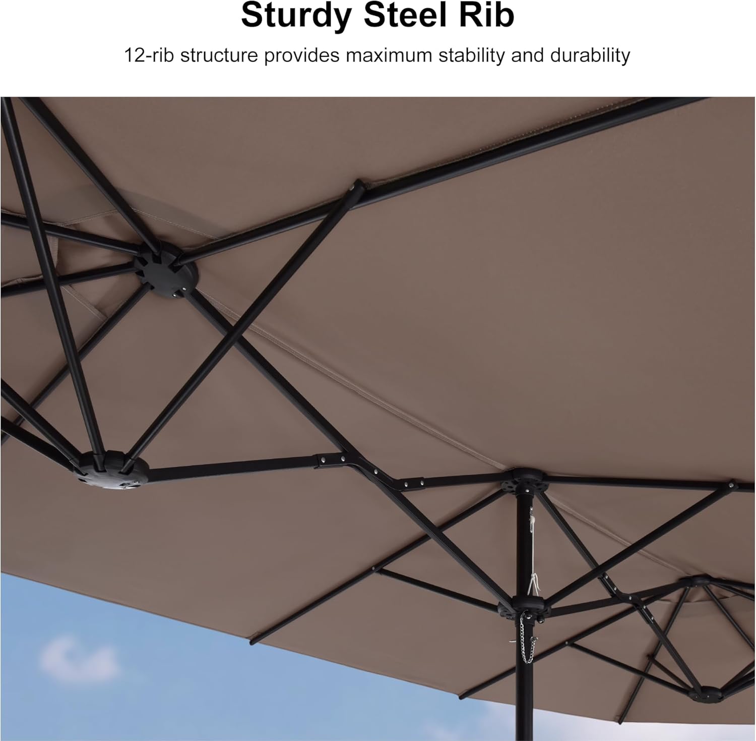 PURPLE LEAF 13ft Patio Market Umbrella with Base Double-Sided Rectangle Outdoor Table Sun Umbrellas with Crank 12 Heavy Duty Sturdy Ribs for Pool Beach Deck Backyard Taupe